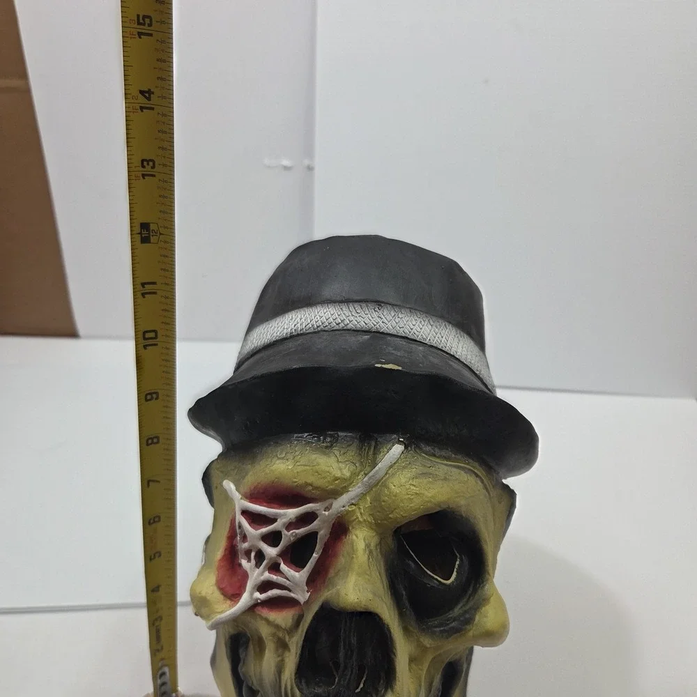 Vintage Skeleton Skull Latex Mask Top Hat Fedora Web Eyepatch Halloween Prop